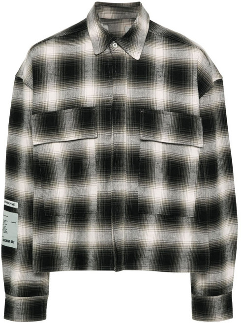 B1아카이브 로고 패치 플레이드 셔츠