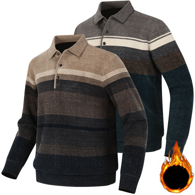 남자 카라니트 긴팔 베이지 그레이 도톰 극세사 기모 카라티 중년 남성 겨울 니트 긴팔티