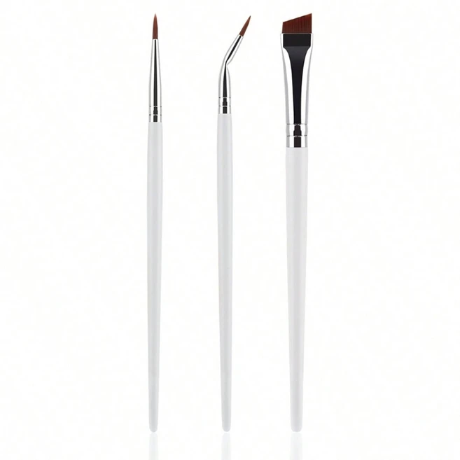 스타일리시한 아이라이너 룩을 연출하기 위한 3pcs 파인 팁 앵글드 브러시 메이크업 브러시, White - 쿠팡
