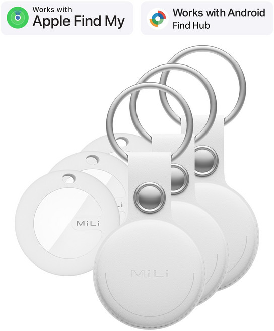 MiLi 미태그 듀얼위치추적기 삼성갤럭시 스마트태그 애플에어태그 가죽케이스 미아방지 3개, 3세트, 가죽케이스, 화이트
