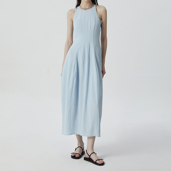 [컴젠] 여성 홀터넥 맥시 드레스 L BLUE