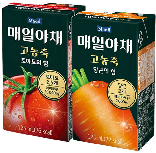 매일유업 고농축 토마토 125ml 24팩+당근 125ML 24팩, 48개