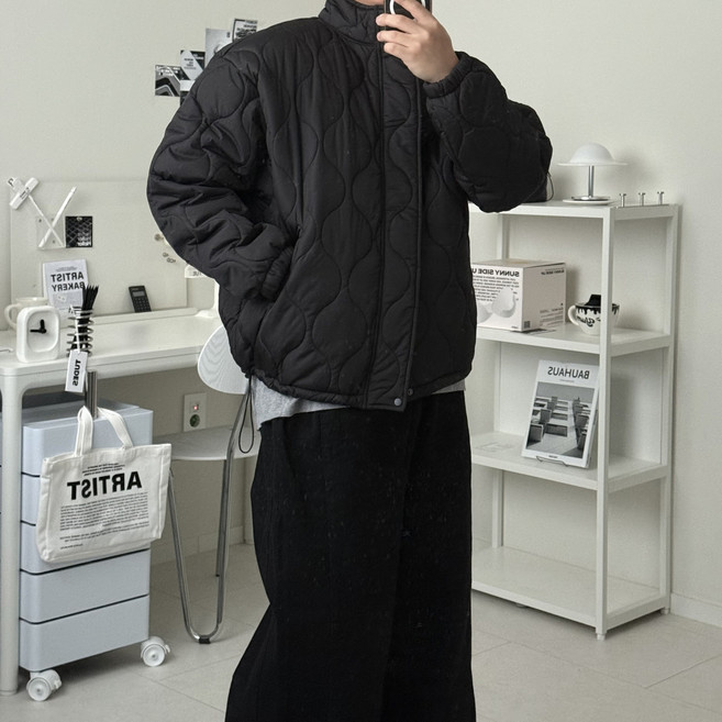 르위 퀄팅 깔깔이 숏패딩 점퍼 하이넥 스트링자켓 누빔 빅사이즈