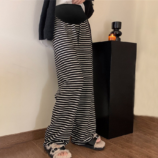 디한스 임산부 허리밴딩 봄 여름 캐주얼 바지 줄무늬 편안한 와이드팬츠