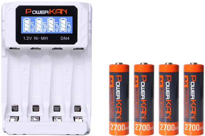 POWERKAN DN4 4구 충전기+충전지 세트 AA 2700mAh 4알 니켈수소