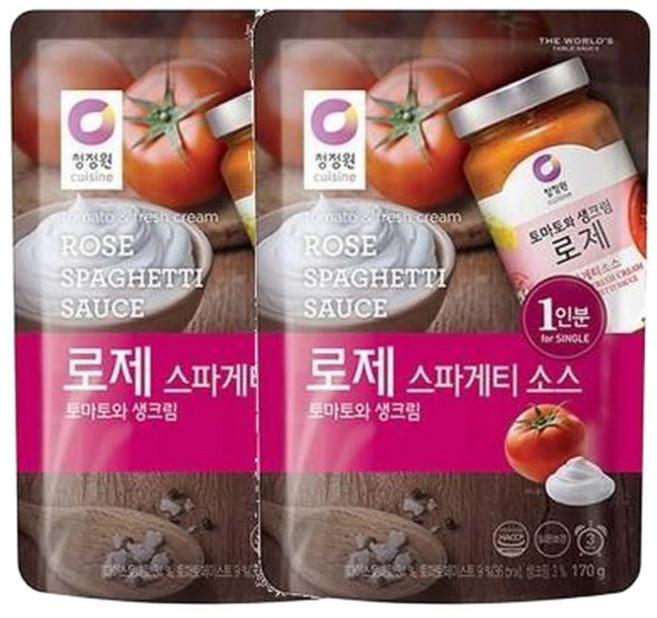 청정원 로제 스파게티소스 1인분170g x2개 브런치 파티 간식 자취 맞벌이 캠핑, 170g, 2개