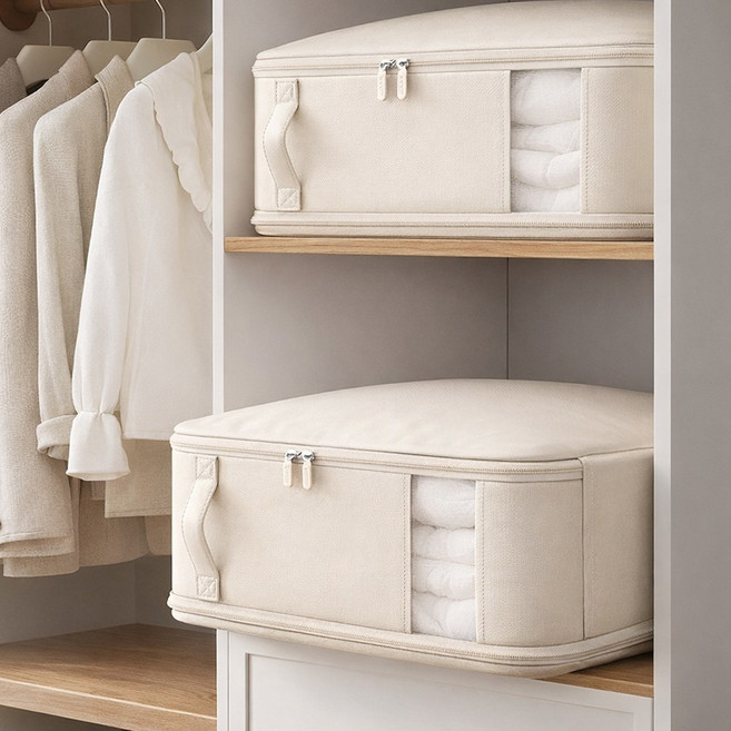 아크디 부피순삭 이불 겨울 의류 다용도 정리 압축 파우치, 2개, 크림