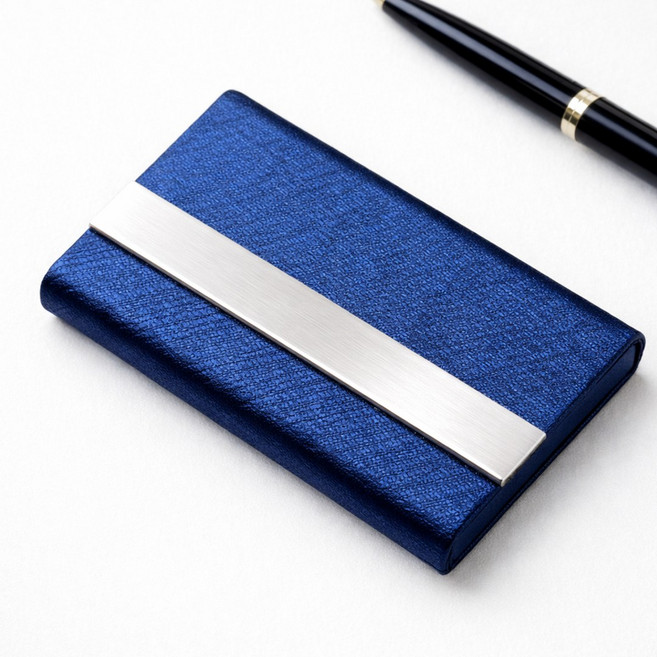 굿즈라이프 마그네틱 가죽 고급 메탈 명함 케이스, 1개, 딥네이비