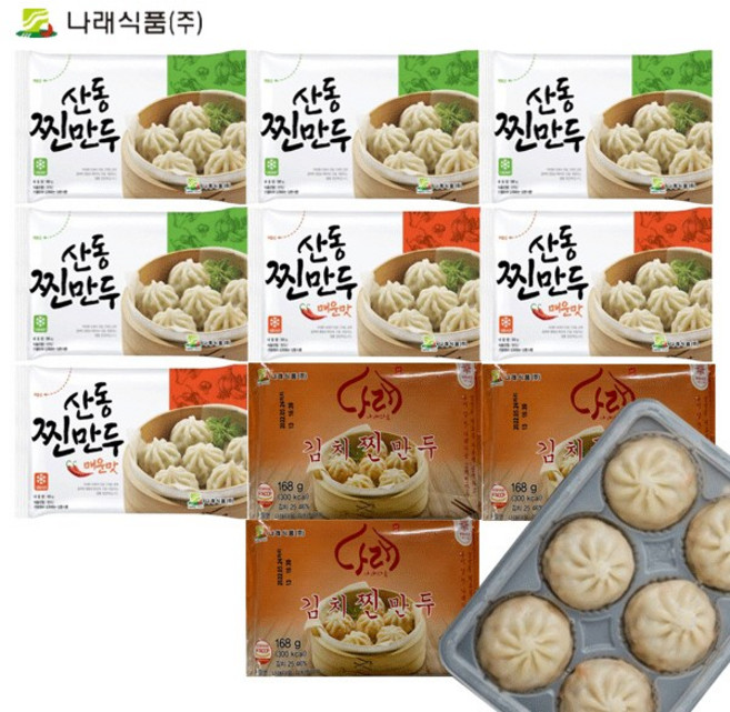 [다만세푸드] 산동만두 고기 찐만두180gx4+매운 찐만두180gx3+김치 찐만두168gx3 (총10개), 1개