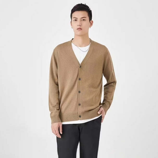 [웨일쓰] 남성 무지 캐주얼 얇은 니트 가디건 남자 브이넥 오픈 가디건