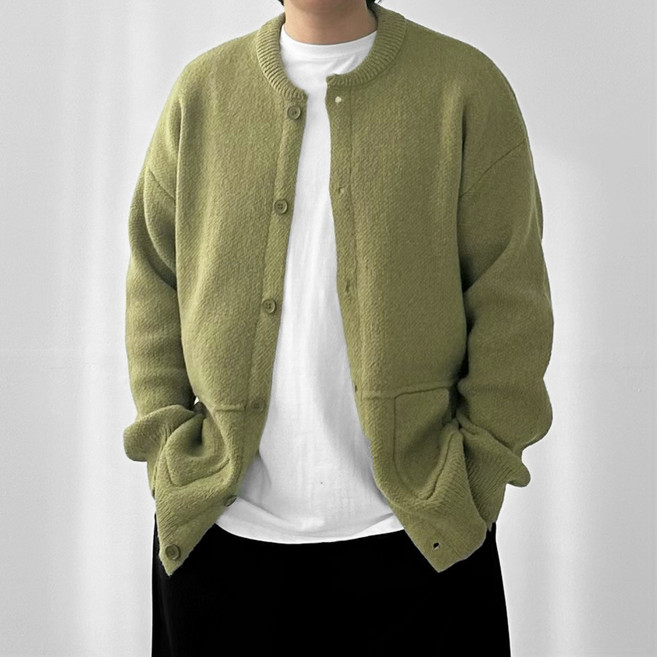 다이나믹피플 남자 포켓 오버핏 긴팔 니트 라운드 가디건