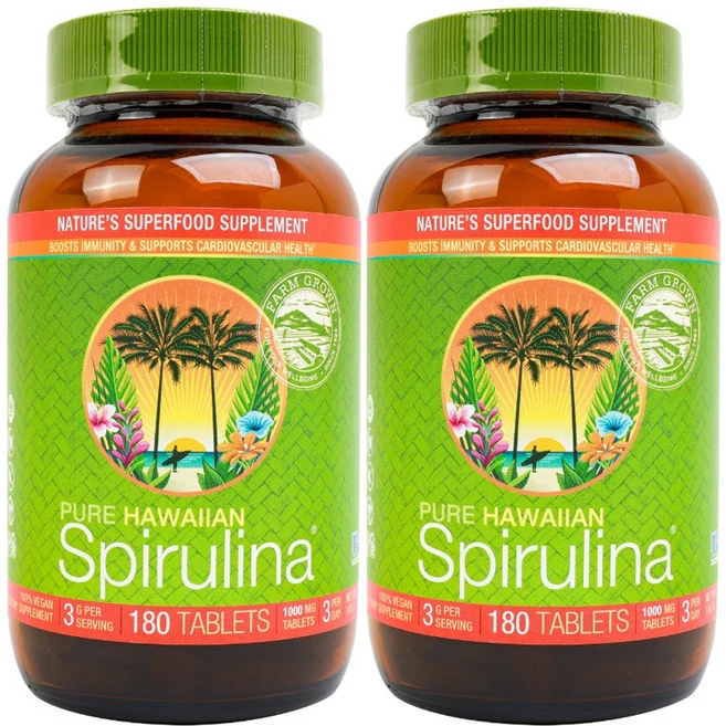 뉴트렉스하와이 퓨어 하와이안 스피룰리나 퍼시피카 1000mg 타블렛, 2개, 180정 - 쿠팡