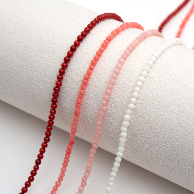 [엔비즈] 천연 산호 미니 스무스 라운드 2mm 비즈공예 원석 팔찌 목걸이 재료