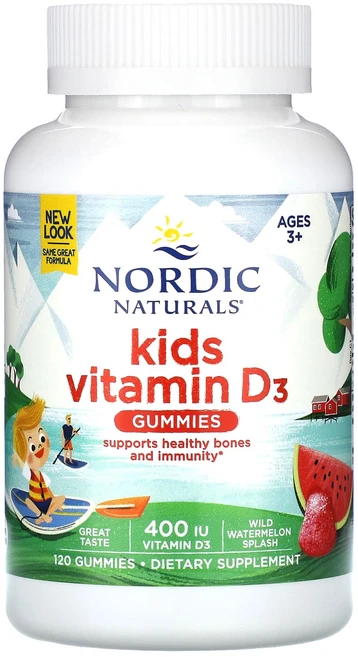 Nordic Naturals 비타민D3 구미젤리 키즈 와일드 워터멜론 스플래시 400IU 구미젤리 120개, NordicNaturals비타민D3구미젤리키즈와일드워터, 120정, 1개 - 쿠팡