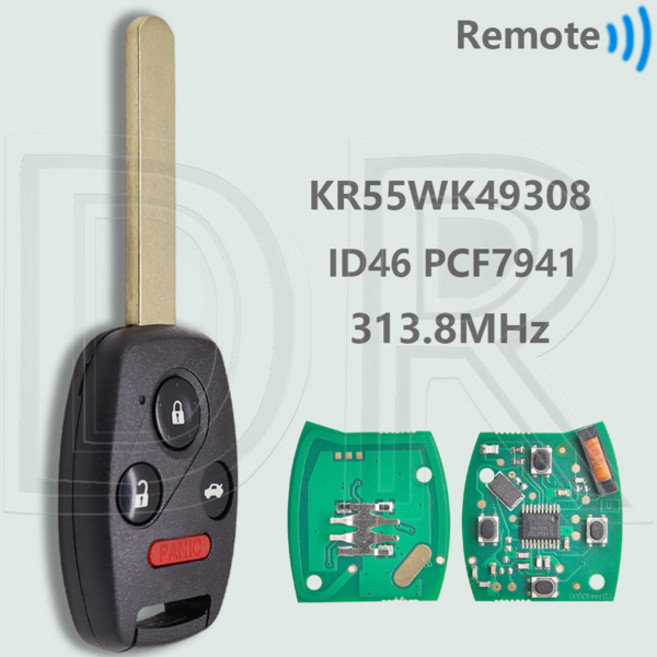 LED전구 DR KR55WK49308 ID46 PCF7941 칩 313.8MHz Honda Civic Accord CRV 파일럿 HR-V Fit Insight City Jazz O, [01] 4 BT PANIC