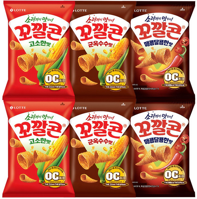 롯데 꼬깔콘 3종 (고소한맛+매콤달콤한맛+군옥수수맛), 2세트, 201g