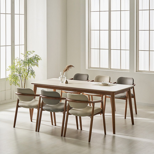 자연애가구 메리안 고무나무 원목 월넛 4인 6인 1600 1900 포세린 세라믹 식탁 세트, 일반 2 + 벤치 1, 1600(4인용)