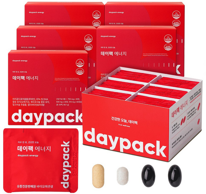 데이팩 에너지 밀크씨슬+옥타코사놀+루테인+오메가3+17종 멀티비타민, 5개, 30회분