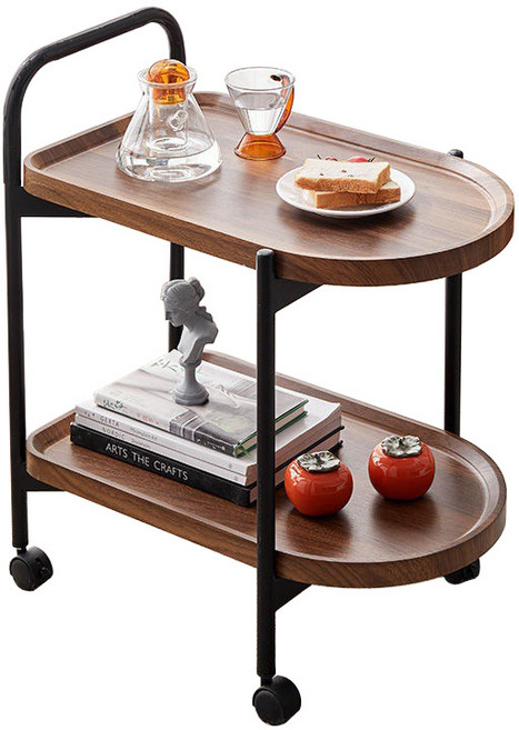 이동식 거실 소파 침대 모던 2단 사이드 테이블, 월넛