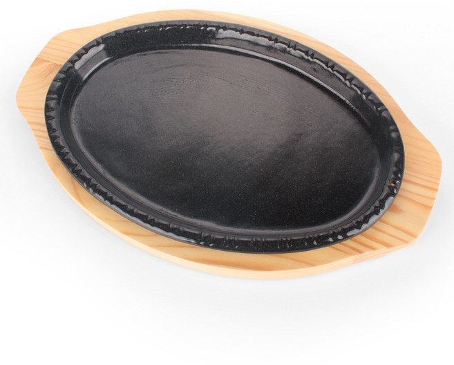 무쇠 맥반석 타원팬 술집콘치즈 무쇠판 철판, 단일색상/무쇠판+나무받침 세트, 1개