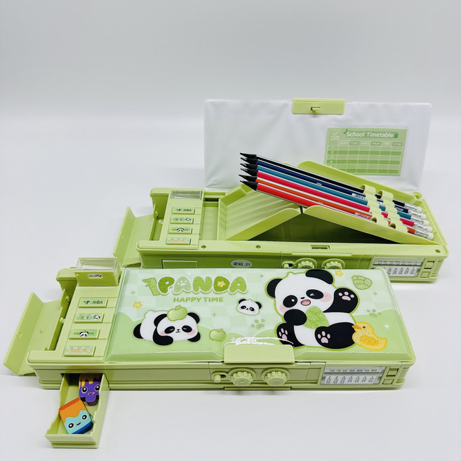 다함 비밀번호 잠금 기능 필통 만능 변신 초등 학생 남아 여자 학생 학용품, 1개, 판다 해피 타임