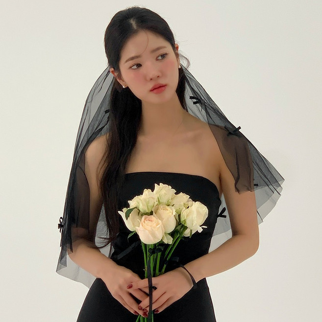 [비치팜]샤이 리본 웨딩 베일 셀프 웨딩 브라이덜샤워 파티 면사포