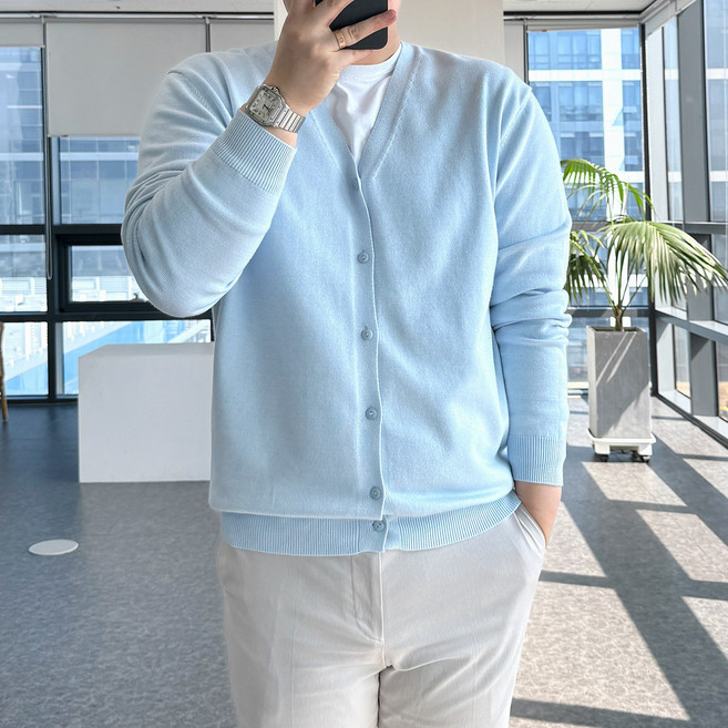 룩플레인 모달 원단 안티필링 세련된 브이넥 니트 가디건 10color