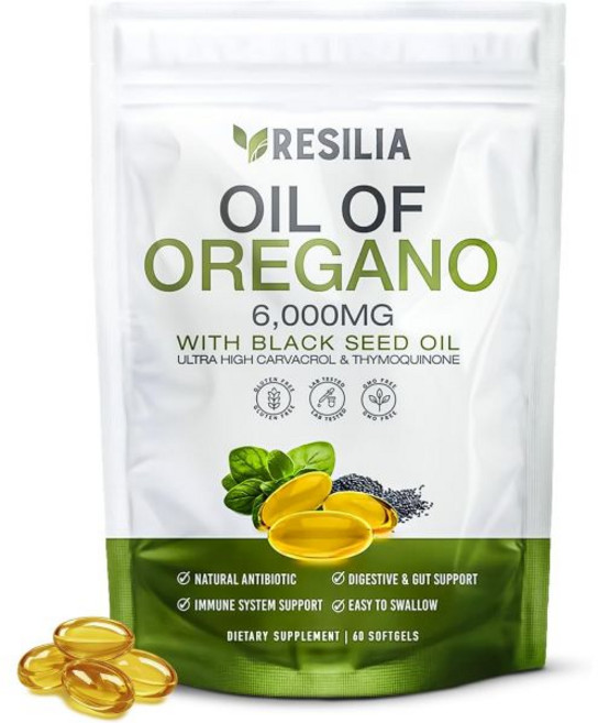 Resilia Softgels with Black Seed Oil 6000mg – Oregano Oil Capsules for & Digestive Support – Non-G, 1개
