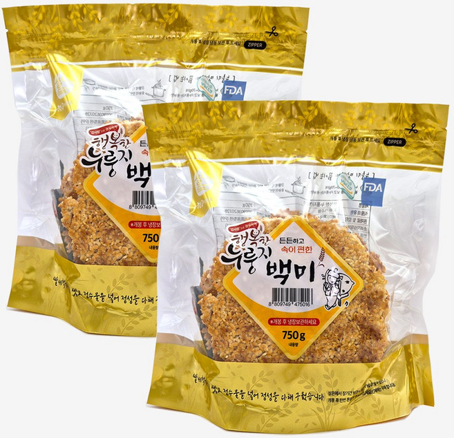 [황금이삭] 행복한 백미누룽지 750g 든든하고 행복한 끓여먹는 가마솥누룽지, 2개
