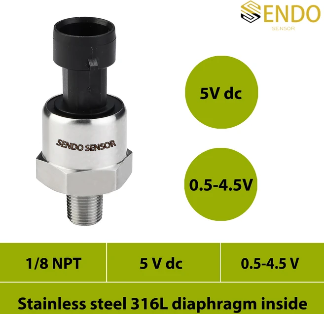 오일 워터 압력 트랜스미터 센서 0.5-4.5V 1 8NPT 150psi 게이지 10bar mpa 스테인리스 스틸 316L 다이어프, 08 5V in 0.5 4.5V 1 8N