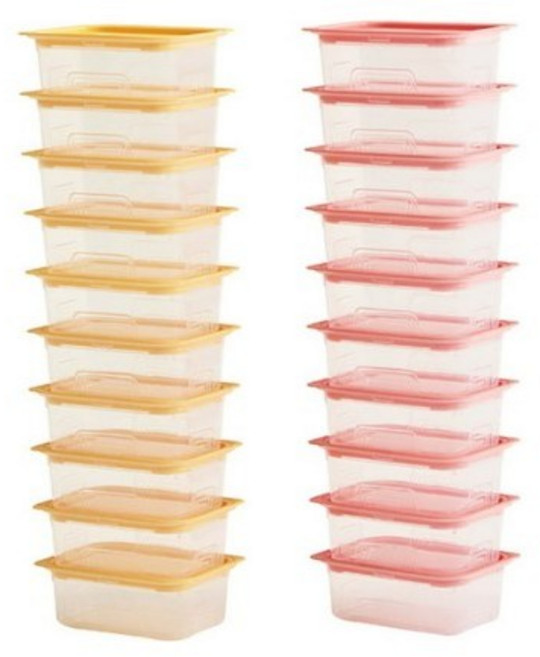 이지앤프리 맛반 사각 밀폐용기 세트, 2개, 노랑10p+핑크10p