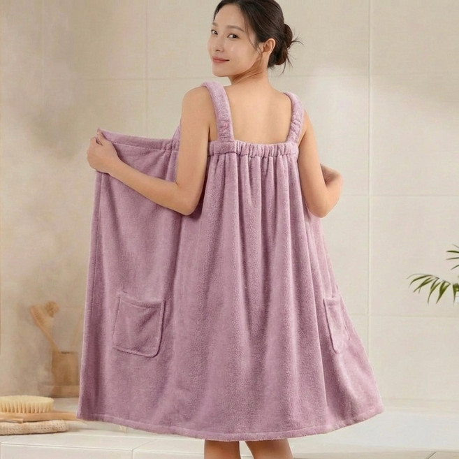 비바프 부드러운 도톰한 여성 목욕 샤워 가운 타올, 1개, 버건디