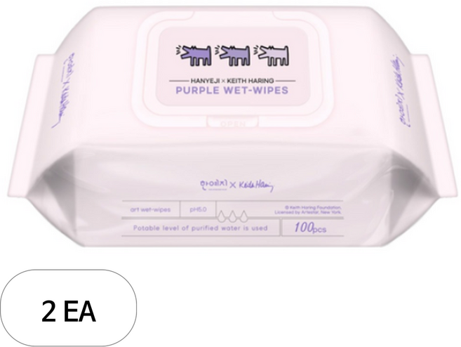 한예지 X 키스해링 퍼플 물티슈 캡형, 38g, 100매, 2개