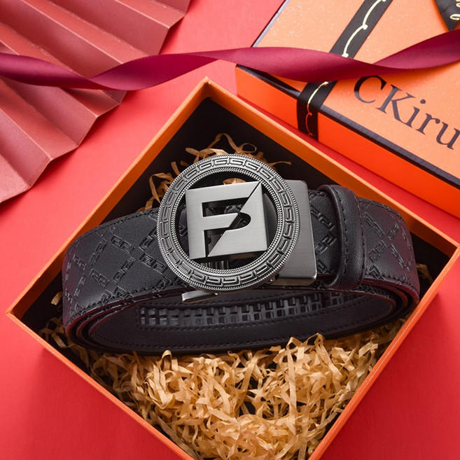 CKIRUV 고급 남성 럭셔리 자동 버클 진짜 가죽 벨트 - 정교한 스티치와 고급스러운 듀얼 컬러 합금 버클 비즈니스 캐주얼 스타일