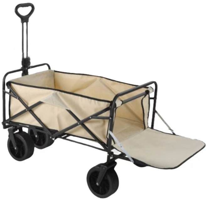 10吋 實心越野輪 露營拖車 150L大容量 300斤承重 全鋼車架 600D牛津布, 後斗款-卡其色-8吋推車, 1個