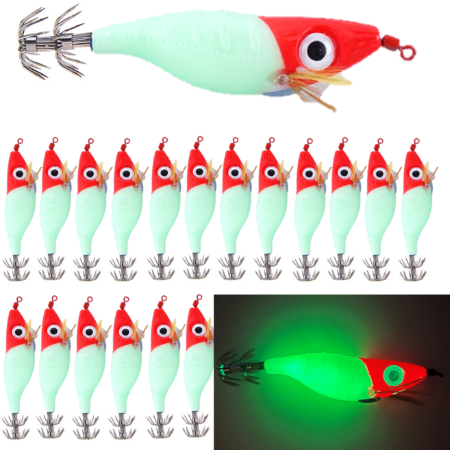 MOON FISHING 문피싱 누드 야광 왕눈이에기 25개/세트 쭈꾸미 갑오징어 문어전용 에기, 녹색누드 고추장 EGI, 10g, 25개
