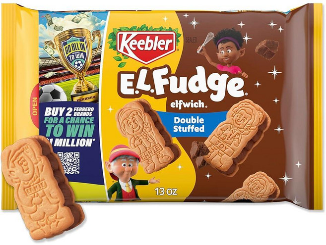 Keebler E.L. Fudge 더블 봉제 엘프위치 쿠키 크림 충전재로 채워진 샌드위치 쿠키 368.5g(13온스), 368g, 1개