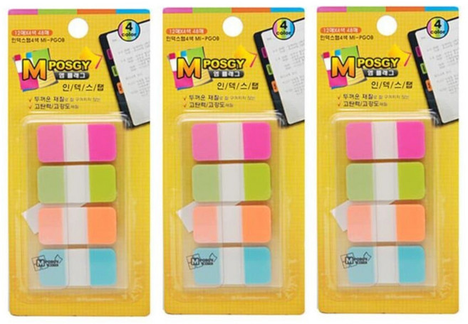 M시리즈 M 플래그 인덱스탭 4색 지그재그 MI-PGOB 38x18mm 12매x4색(3개), 3개, 12개입
