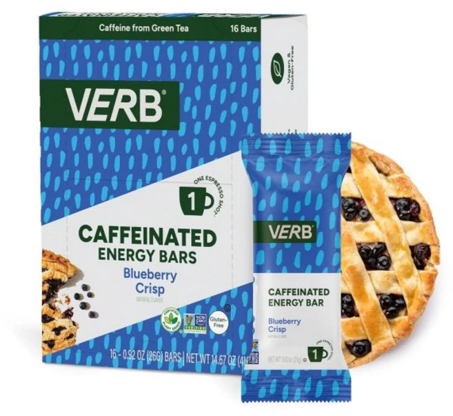 Verb Caffeinated Energy Bar 쿠키 과자 버브 에너지 카페인 함유 바 앤 크림 90칼로리 스낵 영양 비건 녹차 포함 글루텐 프리 아침 식사 16개입 26g, 블루베리 크리스프 - 쿠팡