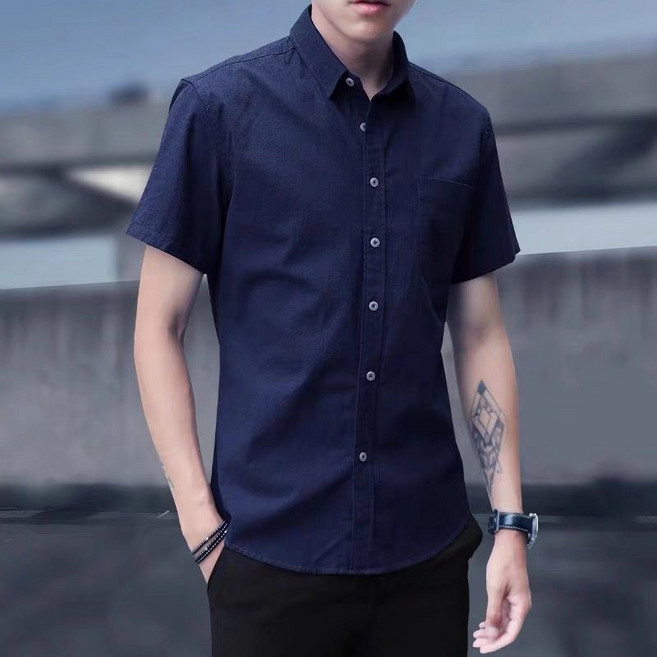 短袖襯衫男【M-5XL】純色素色修身 夏季薄款韓版工作服 工作襯衣 上班職業服裝 大尺碼襯衣