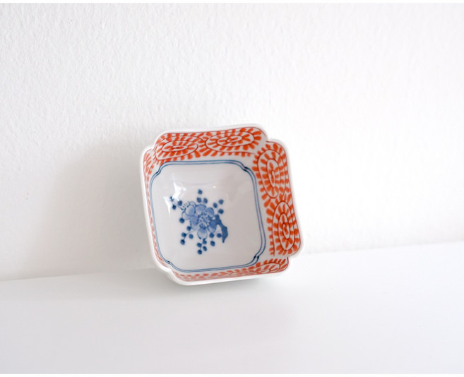 일본 아리타 접시 찬기 종지, 06 아리타 사각 레드볼, 1개