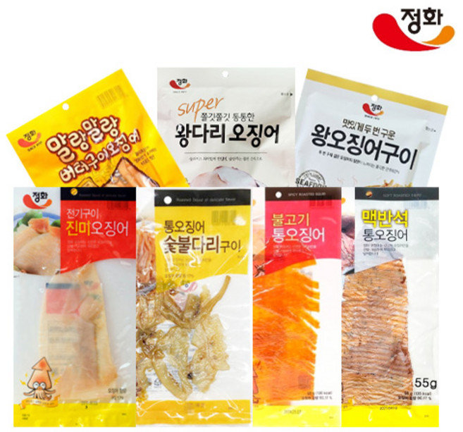 정화 안주오징어 7종 5봉 전기진미오징어 숯불다리구이 불고기통오징어 맥반석통오징어 말랑버터구이 슈퍼왕다리 왕오징어구이, 1개, 50g, 옵션05)말랑말랑 버터구이 5봉