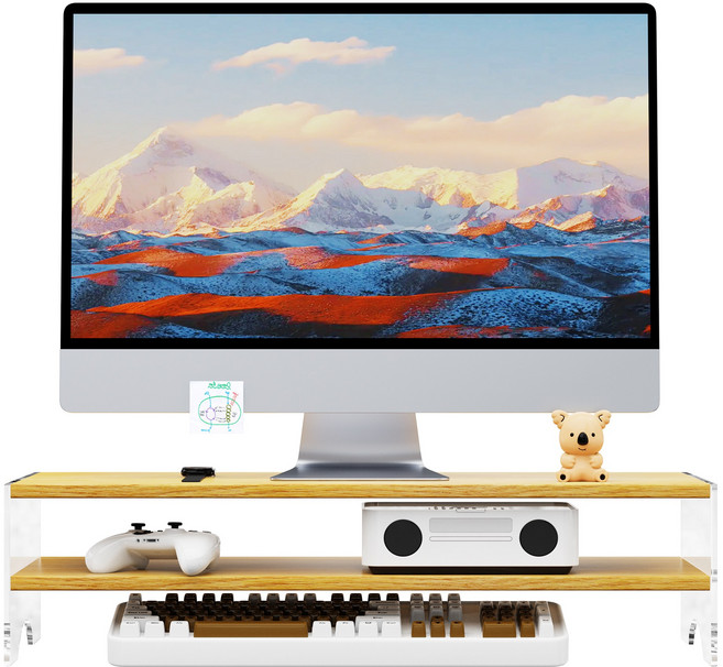 RUNDX 아크릴 다용도 책상 모니터 받침대 2단 선반, 옐로우