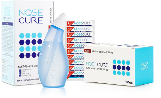 노즈큐어 블루 코세척기 세트 + 코세척분말 100포, 1세트