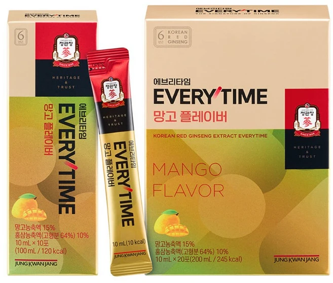 정관장 에브리타임 망고 플레이버 홍삼스틱 10ml 20포, 20개 - 쿠팡