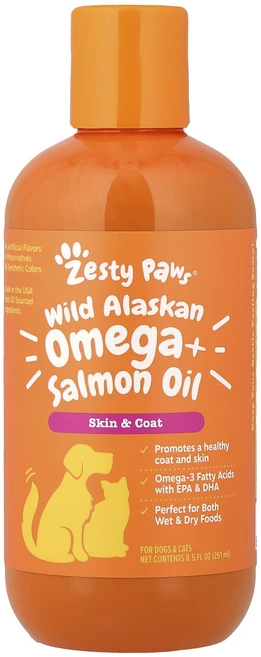 건강챙기세요 Zesty Paws 야생 알래스카 오메가 + 연어 오일 강아지 및 고양이용 251ml(8.5fl oz) 백살까지오래오래 - 쿠팡