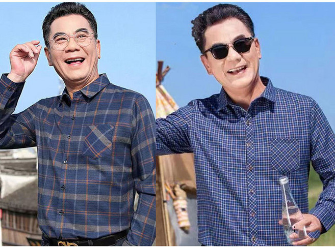 1+1 중년 남성 긴팔 셔츠 남방 캐주얼 봄 가을 얇은 아우터 슬림핏 아빠 상의 긴팔티 기질 체크 남방 셔츠 빅사이즈 CY