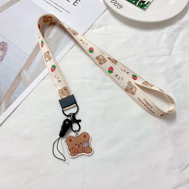 키링 키홀더 귀여운 캐릭터 어린이 휴대폰 목걸이 스트랩 3개 세트, 87. 베이지 옐로우 스트로베리 베어 3개, 1개, 행잉 태그