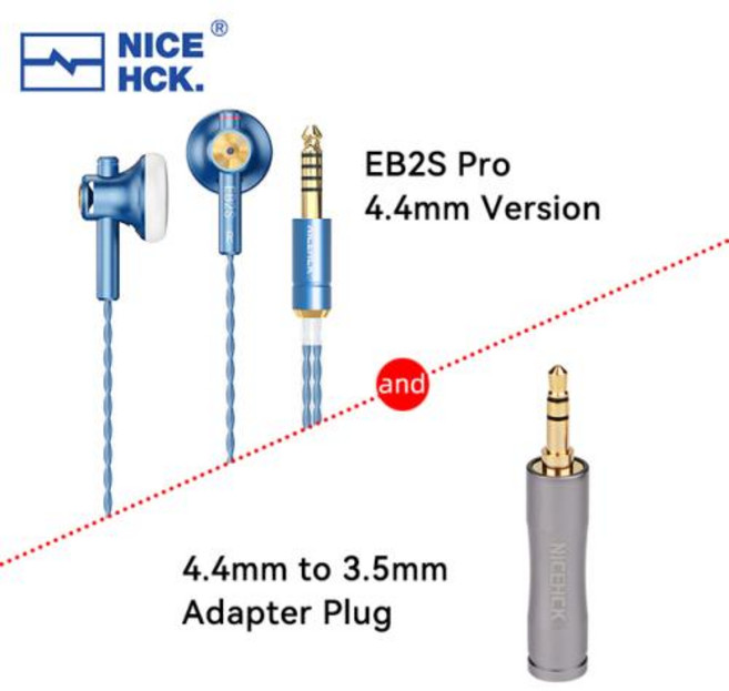 보컬 플랫 유선 마이크 HIFI 다이어프램 다이나믹 헤드셋 3.5mm 플러그 15.4mm 이어폰 뮤직 이어버드 PRO EB2S 4.4mm 헤드 LCP NiceHCK, 4) 4.4IEM to 3.5Adapter, 03 4.4IEM to 3.5Adapter, 한개옵션1