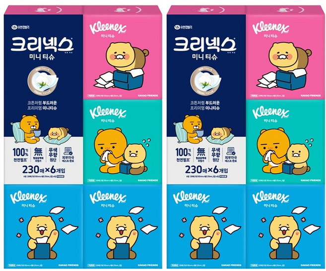 크리넥스 코튼처럼 부드러운 프리미엄 미니티슈 카카오프렌즈, 230매입, 12개